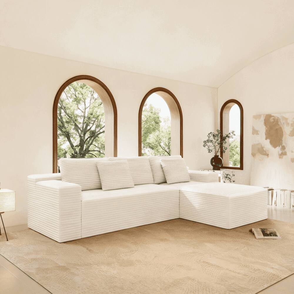 Front. Kadyn - 104" Right Chaise Sectional Sofa, Modern Cloud Design with Upholstered Deep Seating and L-Shape, White - White.