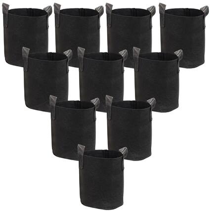 Front. Sunnydaze - Set of 10 Nonwoven Polypropylene Grow Bag with Handles - 2 gallon - Black.