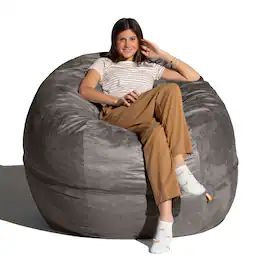 Jaxx - Basics 5 Foot Large Adult Bean Bag Chair, Oversized with Filler - Gray