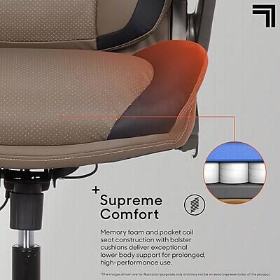 Supreme Comfort Memory foam and pocket coil seat construction with bolster cushions deliver exceptional lower body support for prolonged, high-performance use.