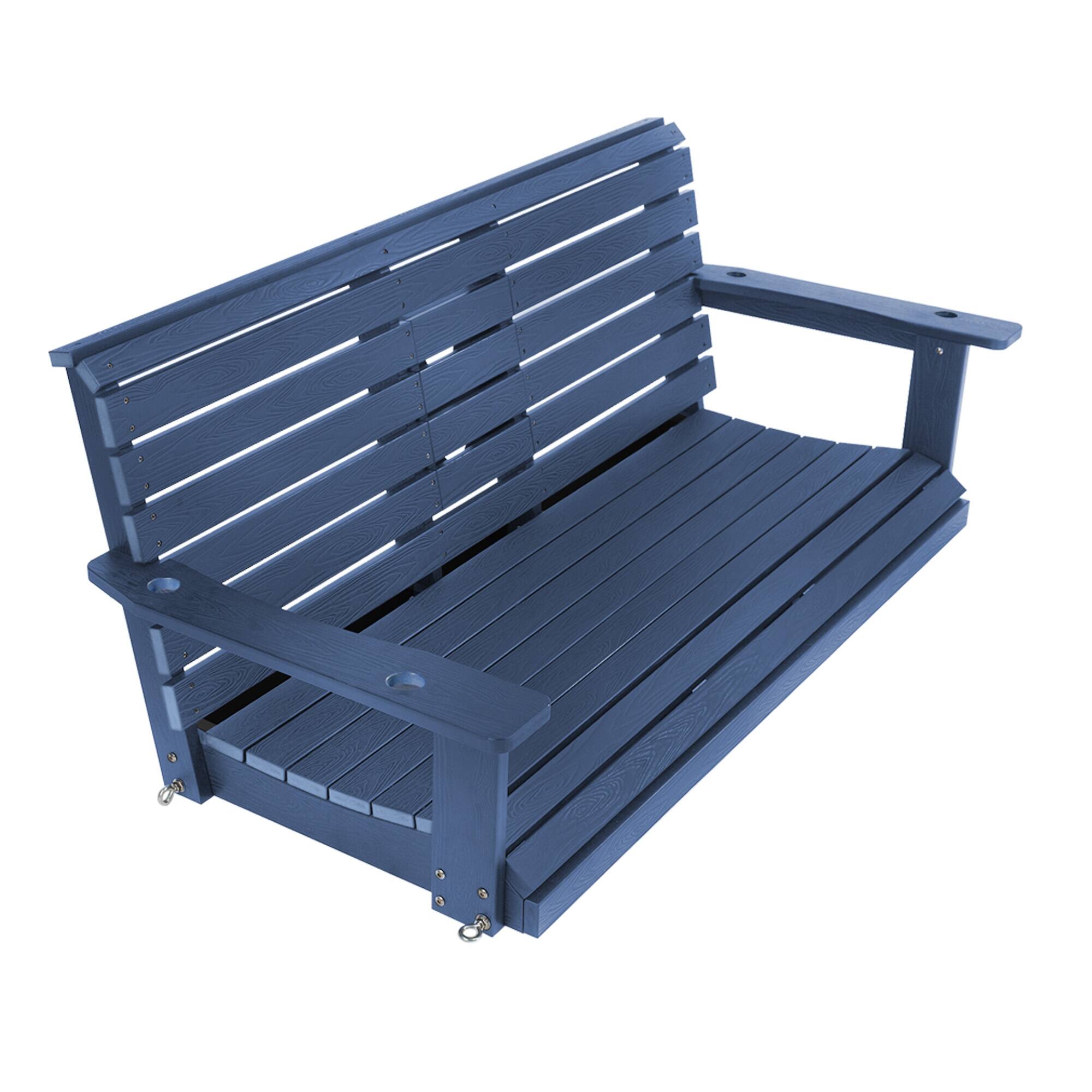 Alt View 6. Fortune Candy - HIPS Poly Lumber 3-Seat Porch Swing, 5ft Bench Swing with Foldable Cup Holders & 18/8 Steel Hardware - Navy Blue.