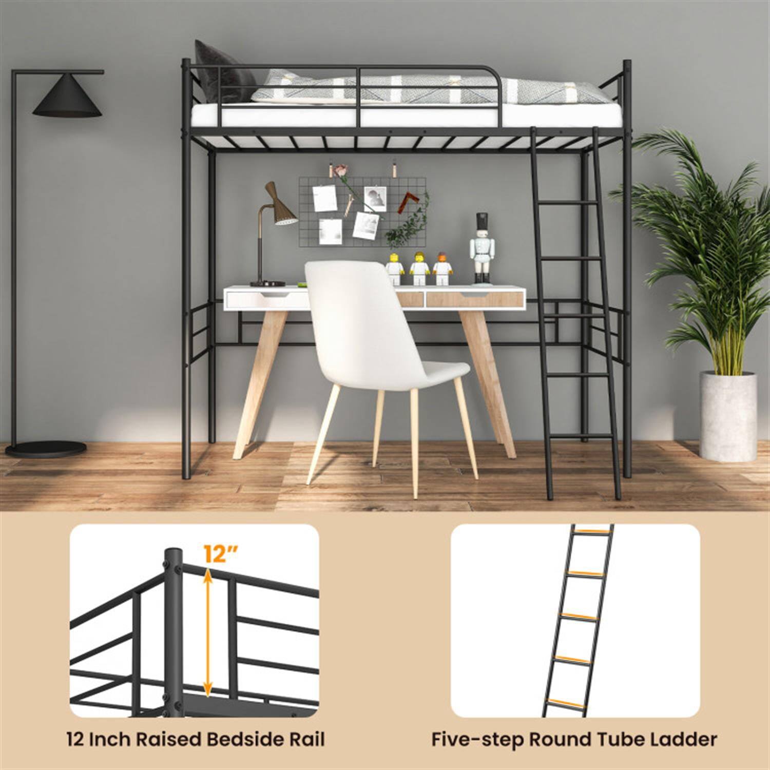 12" 12 Inch Raised Bedside Rail  
Five-step Round Tube Ladder