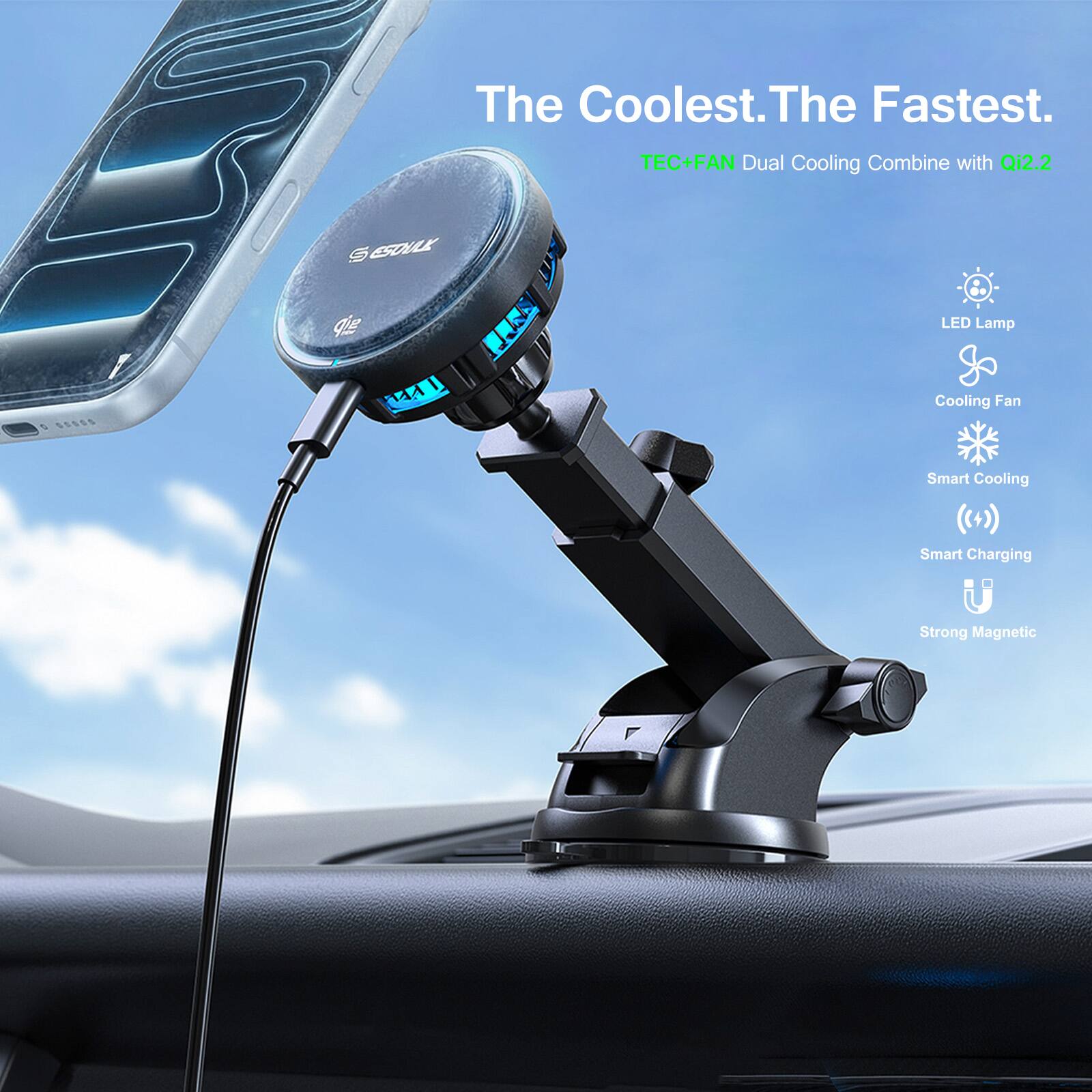 The Coolest. The Fastest.  
TEC+FAN Dual Cooling Combine with Qi2.2  
LED Lamp  
Cooling Fan  
Smart Cooling  
Smart Charging  
Strong Magnetic