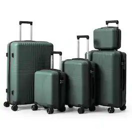 Winado - 12"/16"/20"/24"/28" Carry on 5 Piece PP Hardside Luggage Suitcase Set with Built-in Lock Spinner Wheels Travel Business - Green