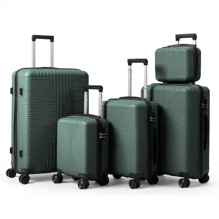 Front. Winado - 12"/16"/20"/24"/28" Carry on 5 Piece PP Hardside Luggage Suitcase Set with Built-in Lock Spinner Wheels Travel Business - Green.