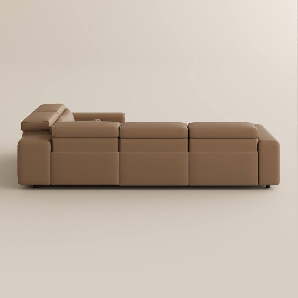 Alt View 10. POVISON - 111.02"Power Corner Sofa L-shaped Electric Reclining Couch, 2 Extendable Recliners, USB Charging, Living Room, Khaki - Khaki Sustainable Leather.