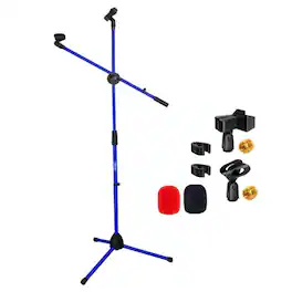 Stock Preferred - Adjustable Microphone Stand Floor Tripod with Telescoping Boom Arm - Dark Blue
