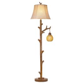 partphoner - 62" Rustic Farmhouse Tree Trunk Floor Lamp with woven night light