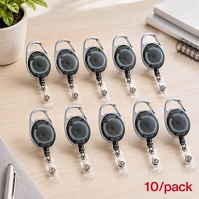 Alt View 2. Staples - Metal Carabiner Badge Reels, 30" Retractable Cord Length, Metal, 10/Pack - Smoke.