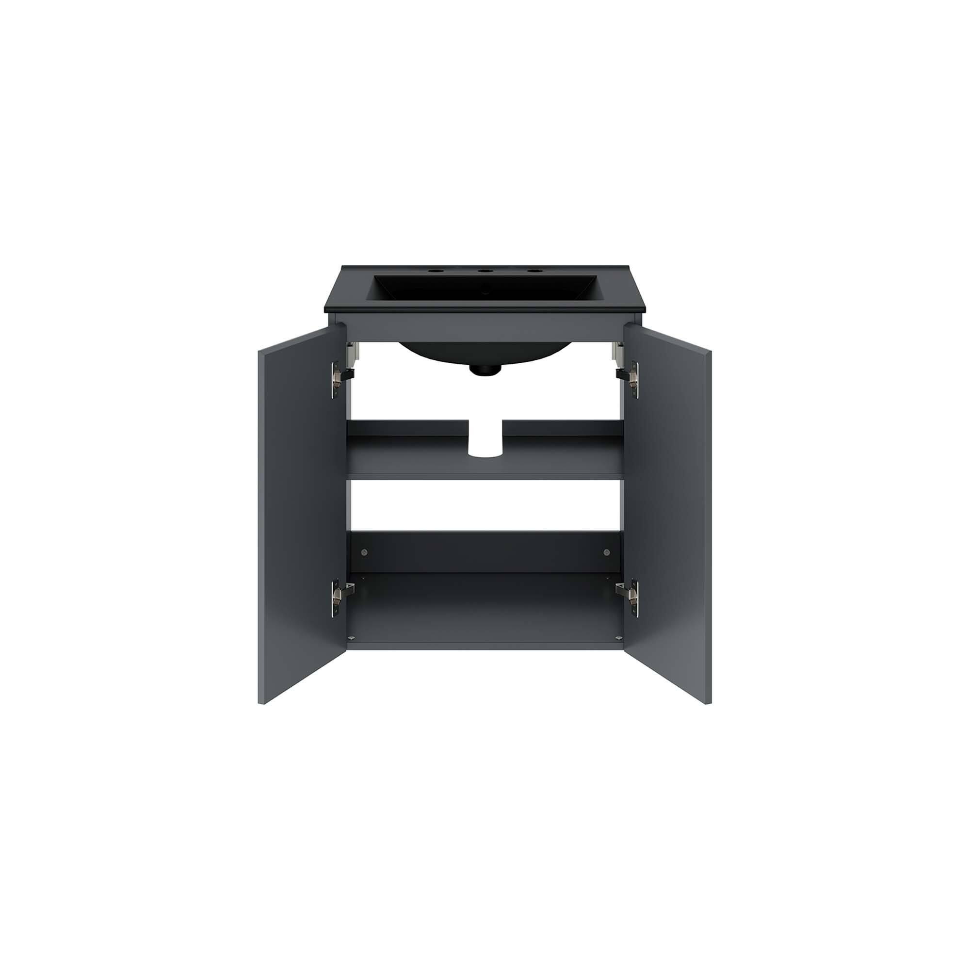 Alt View 2. Modway - Bryn Wall-Mount Bathroom Vanity Basin Included - Gray Black.