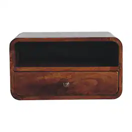 Artisan Furniture - Solid Wood Large Curve Floating Bedside, 1 Drawer, 1 Open Slot, Dark Brown - Chestnut