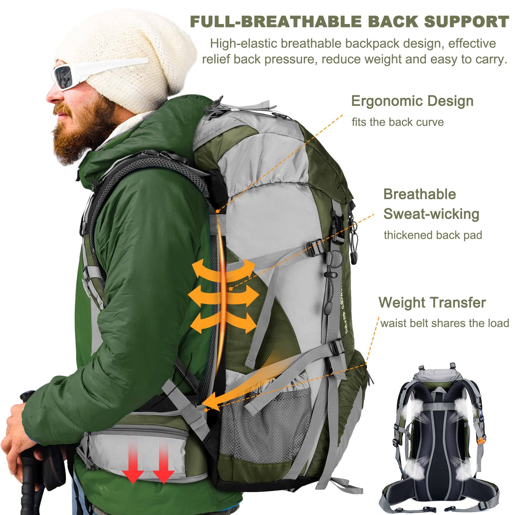 Pacoar Cade 50l Hiking Backpack Waterproof Camping Bag With Rain Cover ...