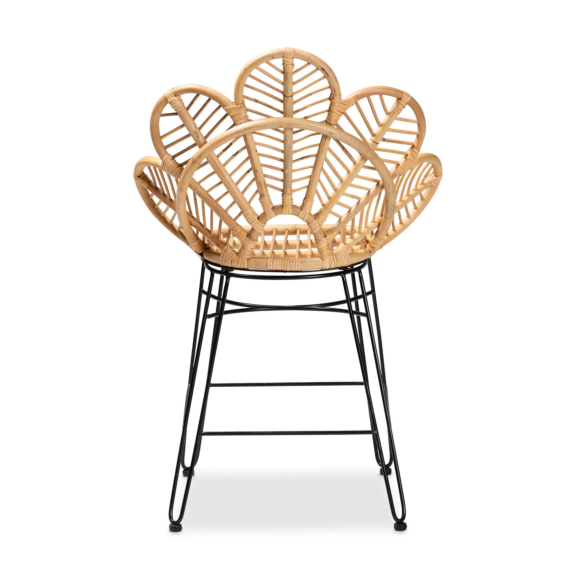 Back. bali & pari - Garan Modern Bohemian Natural Rattan and Metal Counter Stool - Natural Brown/Black.