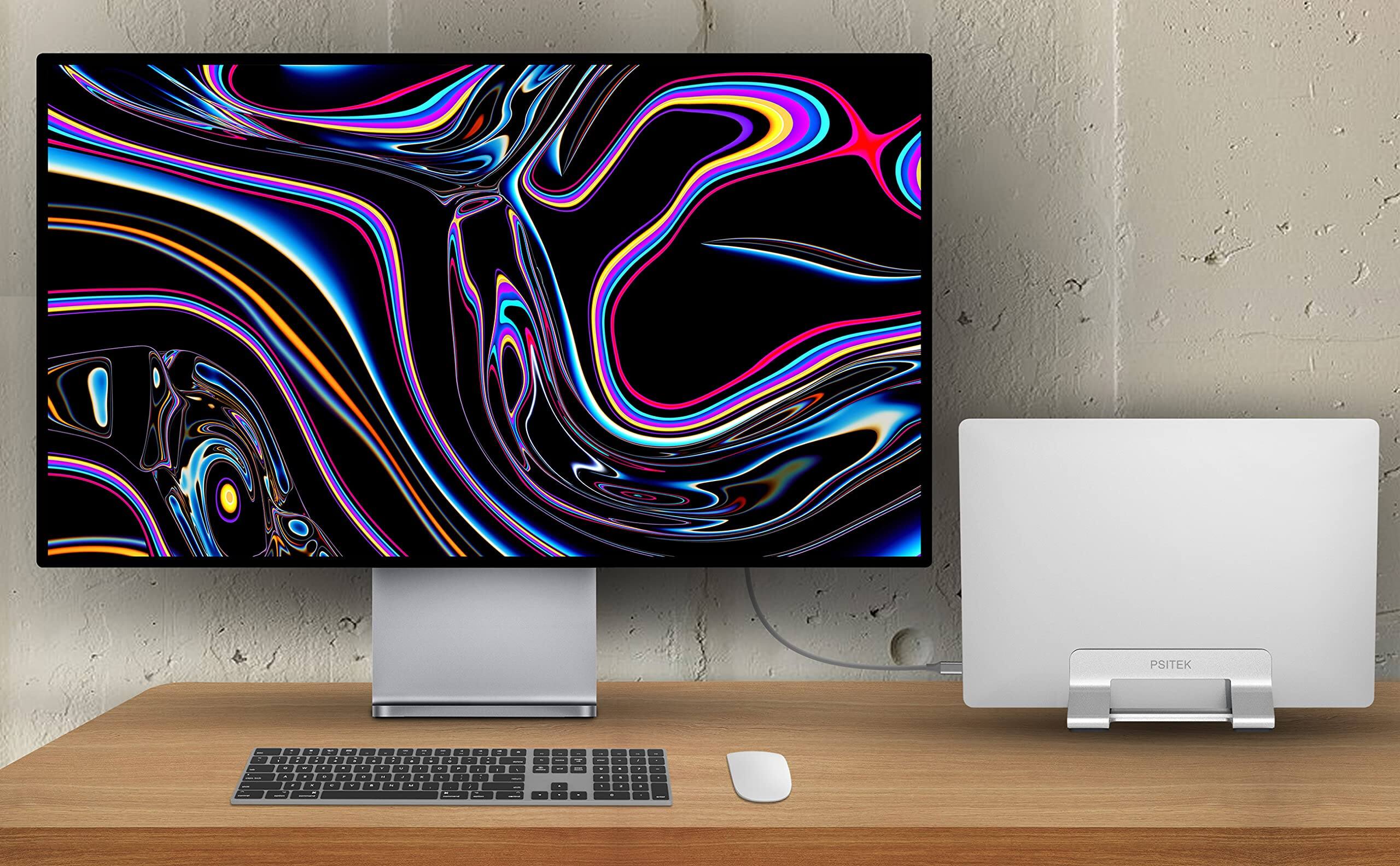 Angle. HongFei - Aluminum Vertical Laptop Stand Dock Holder, Adjustable Slot Width 12-42mm, Space-Saving Upright Storage for MacBook - Silver.