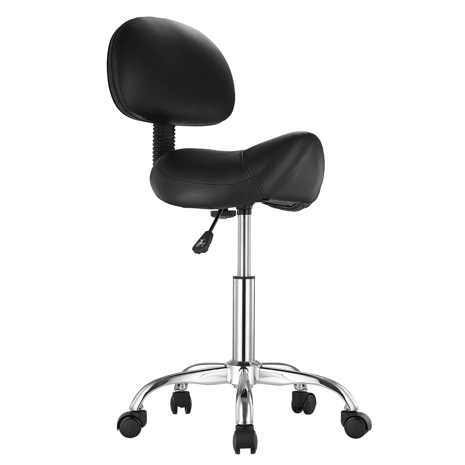 Alt View 5. VEVOR - Saddle Stool with Back Support and Wheels, 450 LBS Weight Capacity Ergonomic Rolling Stool, Height Adjustable - Black.