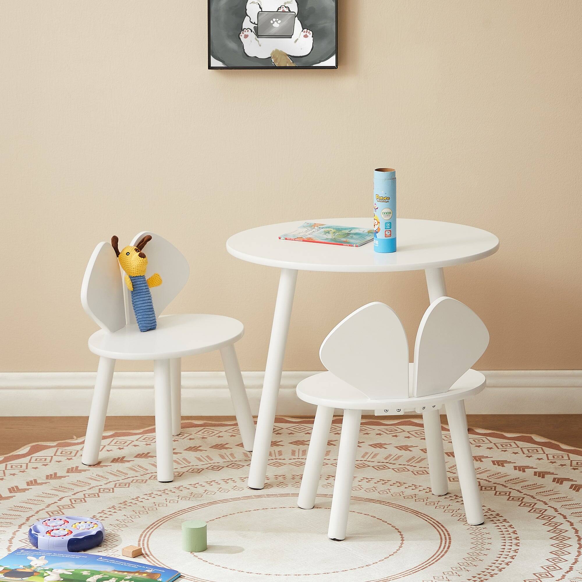 Back. Vecelo - Kids Table & Chair Set with Hidden Mesh Storage Basket – Compact, Durable Activity Table and Chairs for Toddlers.