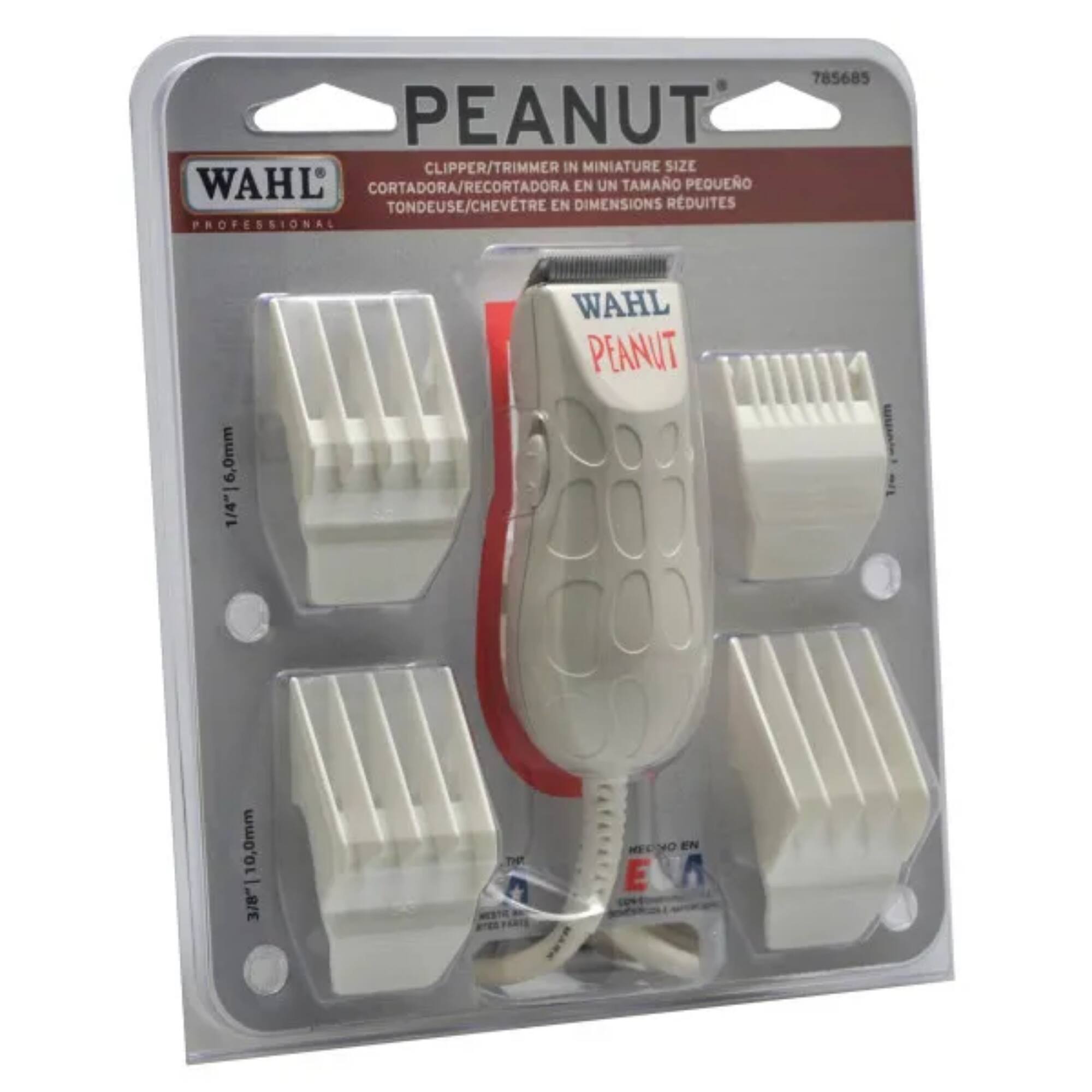 785685 PEANUT CLIPPER/TRIMMER IN MINIATURE SIZE WAHL CORTADORA/RECORTADORA EN UN TAMAÑO PEQUEÑO TONDEUSE/CHEVETRE EN DIMENSIONES REDUCIDAS PROFESSIONAL 6,0mm 1/4" WAHL PEANUT 10,0mm ...8/E THE MECVO EN EA E

PEANUT
WAHL
CLIPPER/TRIMMER IN MINIATURE SIZE
CORTADORA/RECORTADORA EN UN TAMAÑO PEQUEÑO
TONDEUSE/CHEVETRE EN DIMENSIONES REDUCIDAS
PROFESSIONAL

1/4" 6.0mm
1/8" 3.0mm