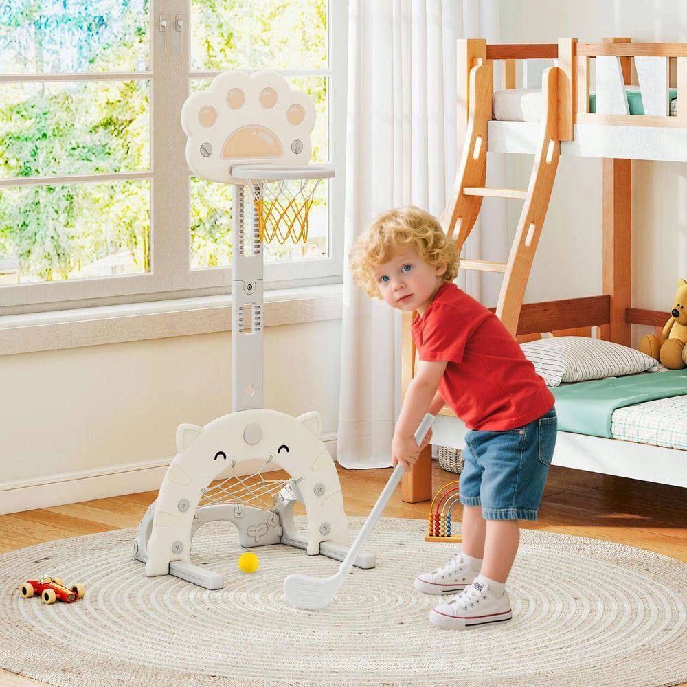 Alt View 5. Resenkos - 3-in-1 Kids Basketball Hoop with Ball & Foldable Rim - Adjustable Sports Toy - Gray and White.