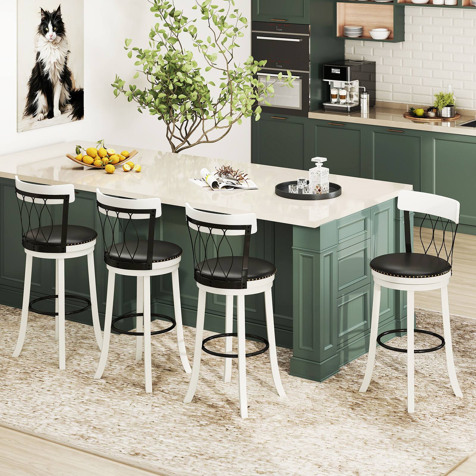 Alt View 4. Gymax - Gymax 29'' Set of 4 Bar Stools w/ Footrest Rubber Wood Frame & Tufted Rivets - Black.