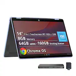 HP - 14" 2K Touchscreen 2-in-1 Chromebook - Intel Core N150 - 8GB Memory - 64GB eMMC - Blue