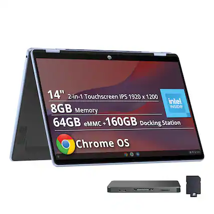 14" 2-in-1 Touchscreen IPS 1920 x 1200
Intel Inside
8GB Memory
64GB eMMC + 160GB Docking Station
Chrome OS