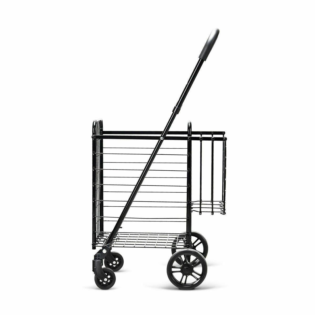Alt View 19. Costway - Folding Shopping Cart Jumbo Basket Rolling Utility Trolley with Adjustable Handle - Black.