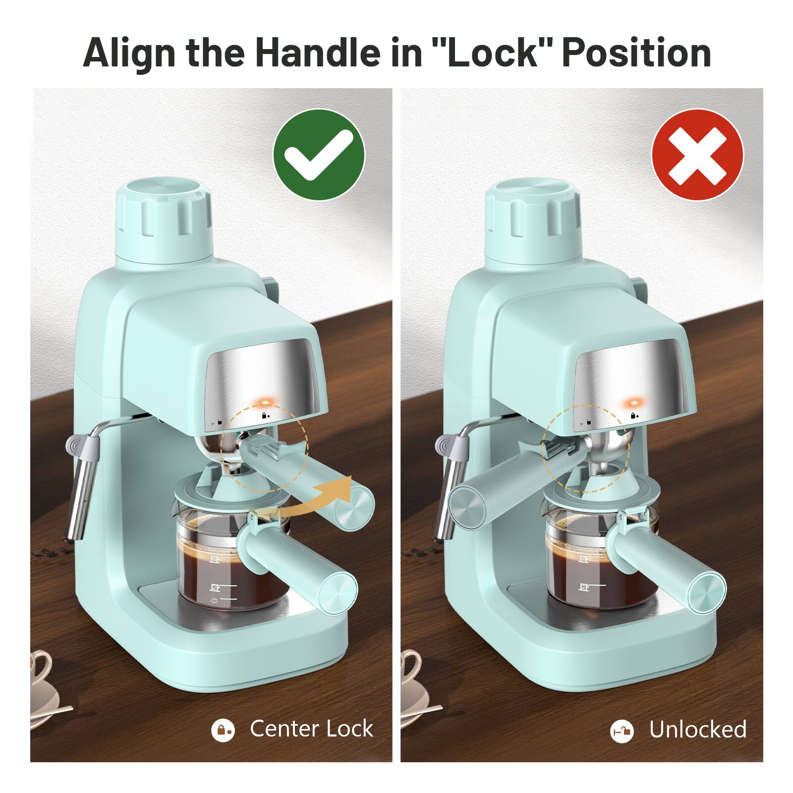 Align the Handle in "Lock" Position

Center Lock

Unlocked