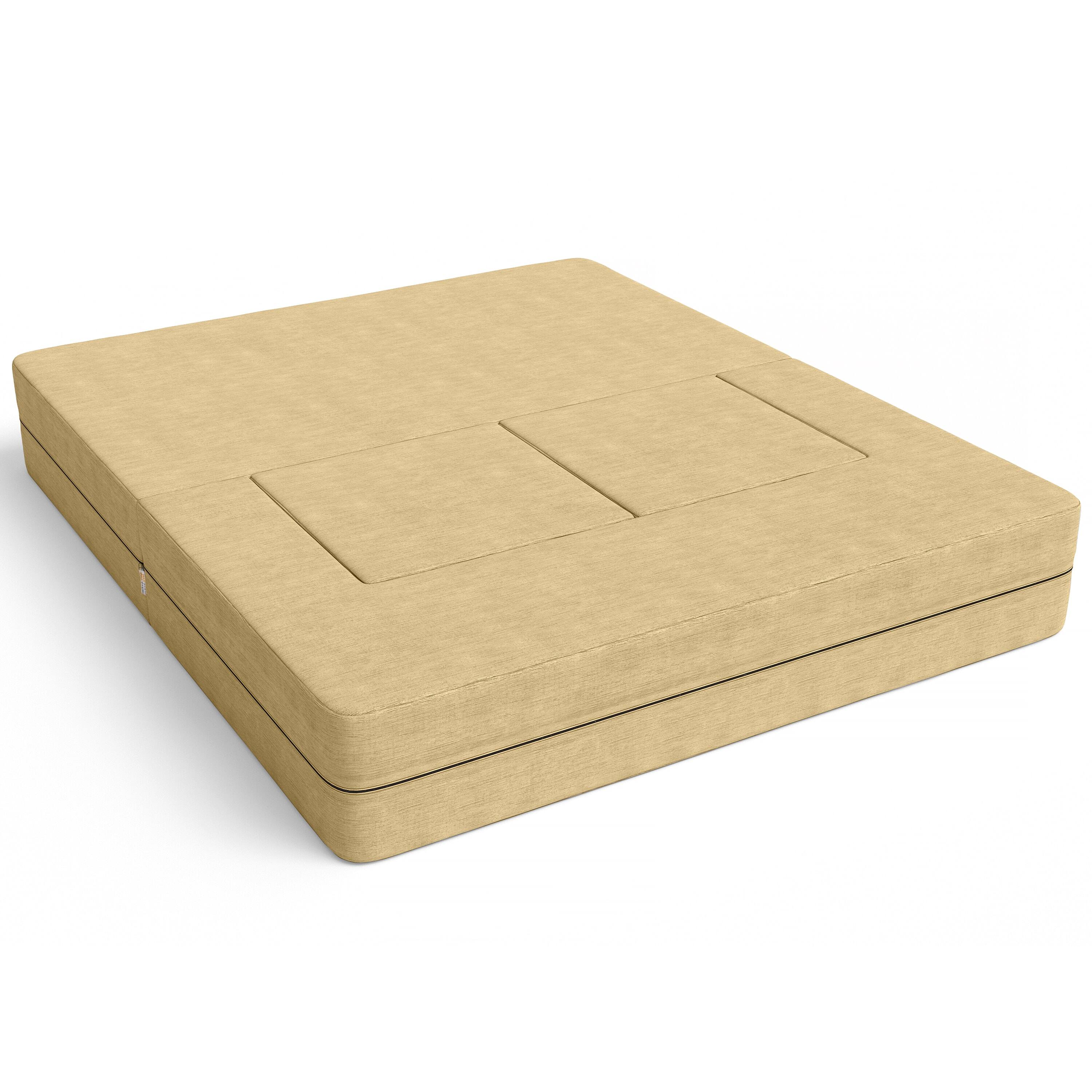 Angle. Jaxx - Jaxx Zipline Convertible Sleeper Loveseat & Ottomans, Textured Microvelvet - Camel - Camel.