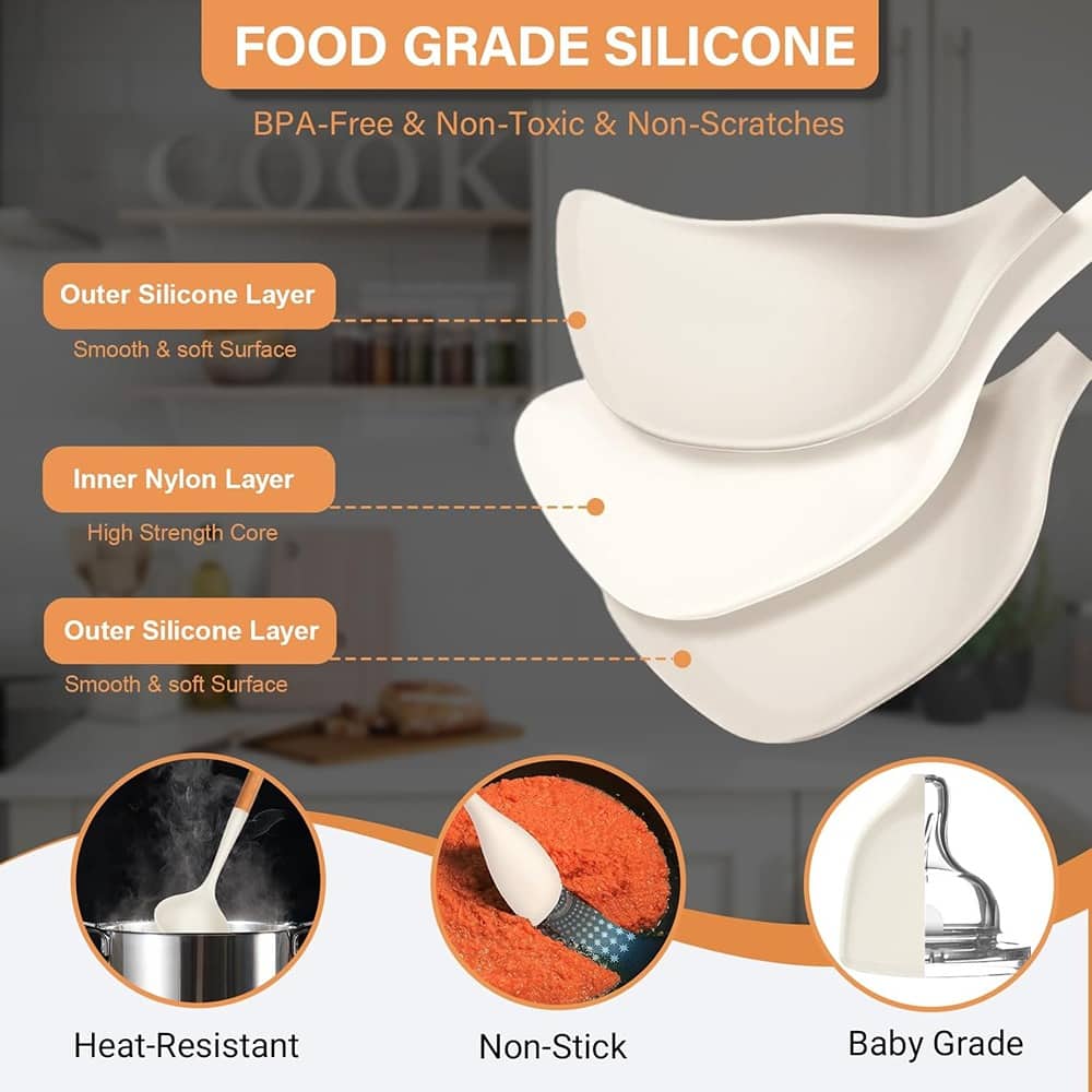 RTMB - 25 pieces of cooking utensils with wooden handles, and a set of silicone - White