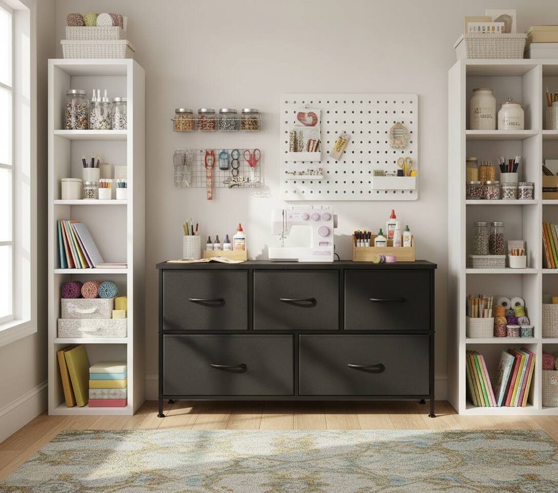 Alt View 4. AOITUN - 5 Drawer Fabric Dressers for Bedroom, Chest of Drawer Organizer Storage Cabinet for Closet, Entryway, Black - Black.