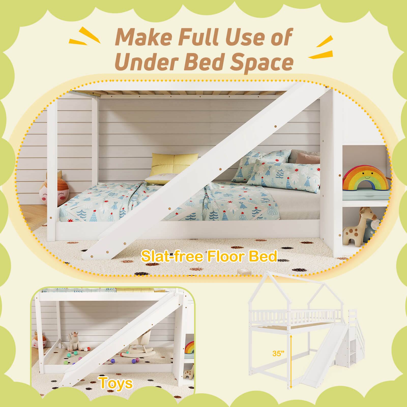 Make Full Use of Under Bed Space Slat-free Floor Bed 35" Toys