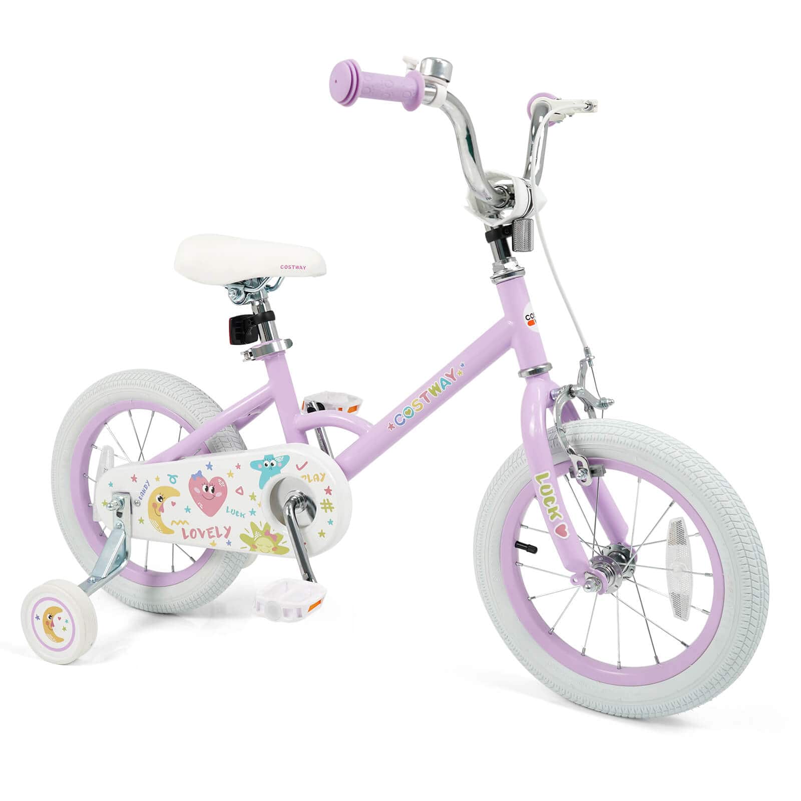 Costway - 14 Inch Kids Bike for Girls Boys Age 3-8 Years with Training Wheels, Coaster Brake - Purple