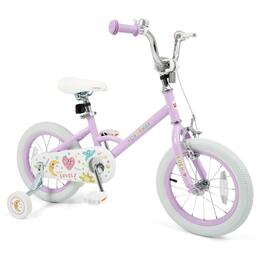 Costway - 14 Inch Kids Bike for Girls Boys Age 3-8 Years with Training Wheels, Coaster Brake - Purple