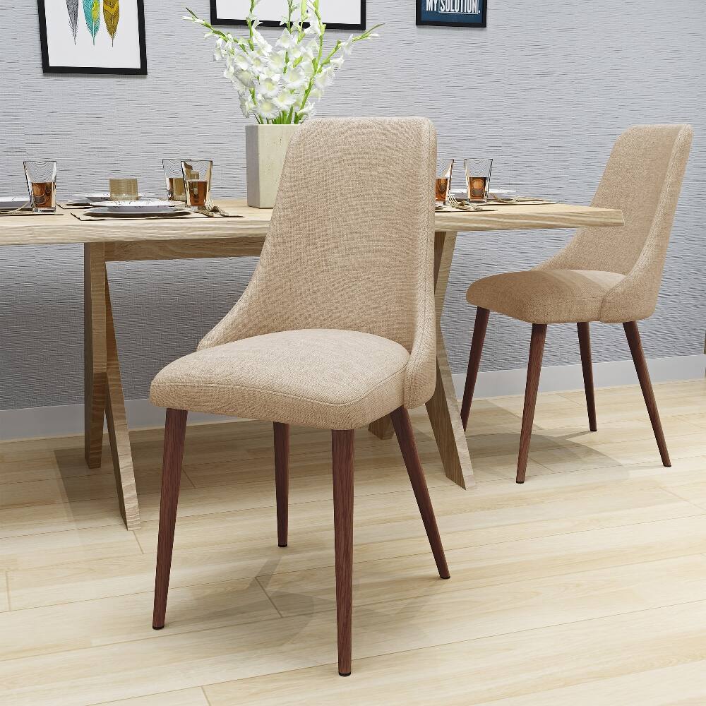 Left. Loheer - Loheer Mid Century Modern Fabric Armless Dining Chairs Set of 2 Wheat Dark Walnut - Wheat.