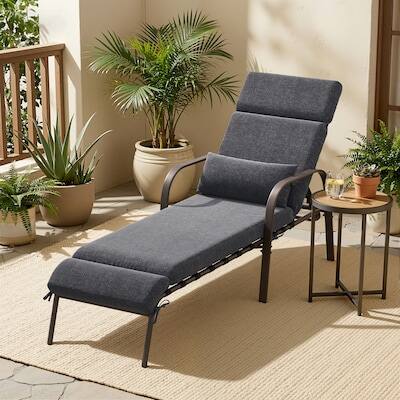 Alt View 4. Crestlive Products - Crestlive Products Set of 2 Brown Metal Frame Adjustbale Chaise Lounge Chair with Cushion and Pillow - Dark Gray.