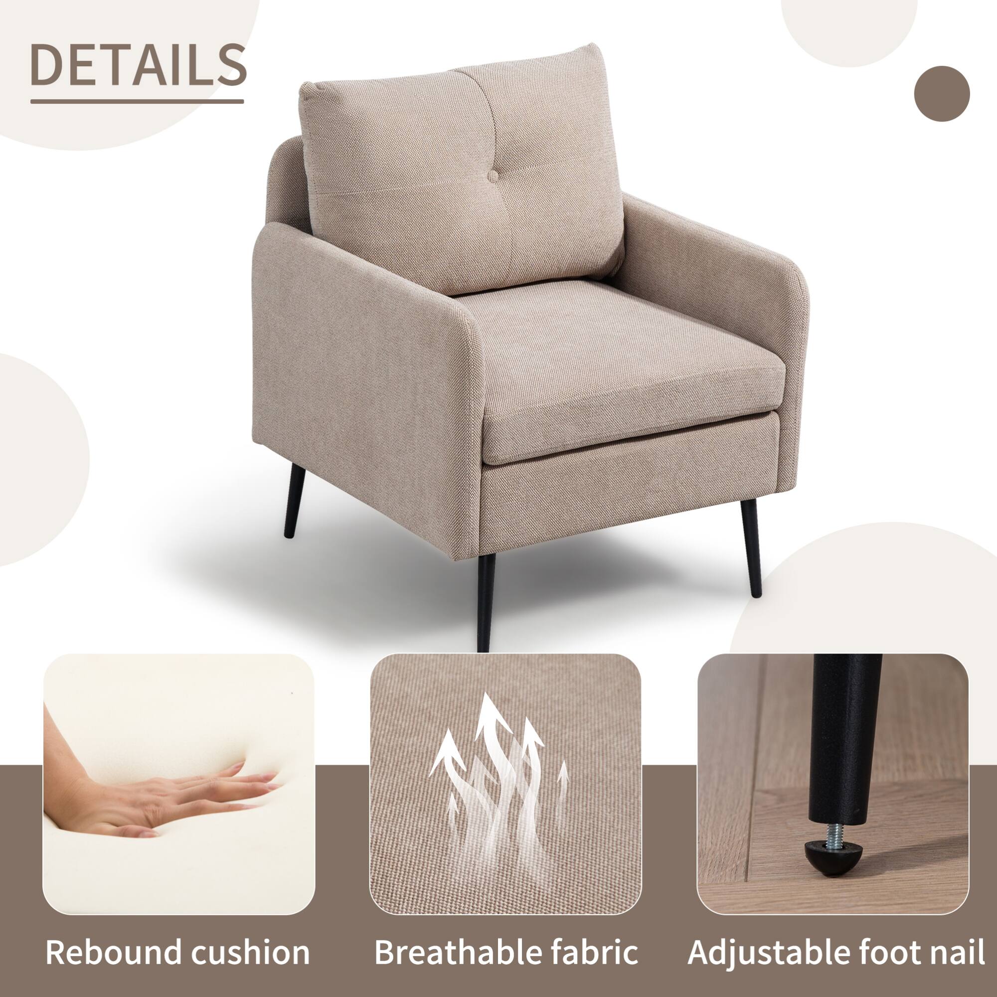 DETAILS

- Rebound cushion
- Breathable fabric
- Adjustable foot nail