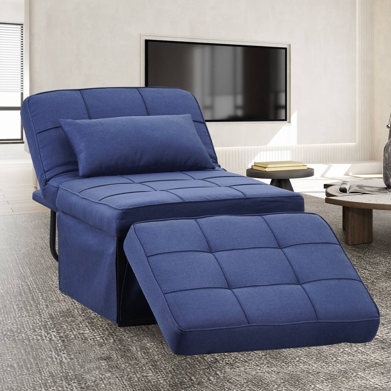 Alt View 2. Ainfox - Ainfox Sofa Bed Breathable Linen Couch Bed with Adjustable Backrest Convertible Chair for Living Room Apartment Office - blue.