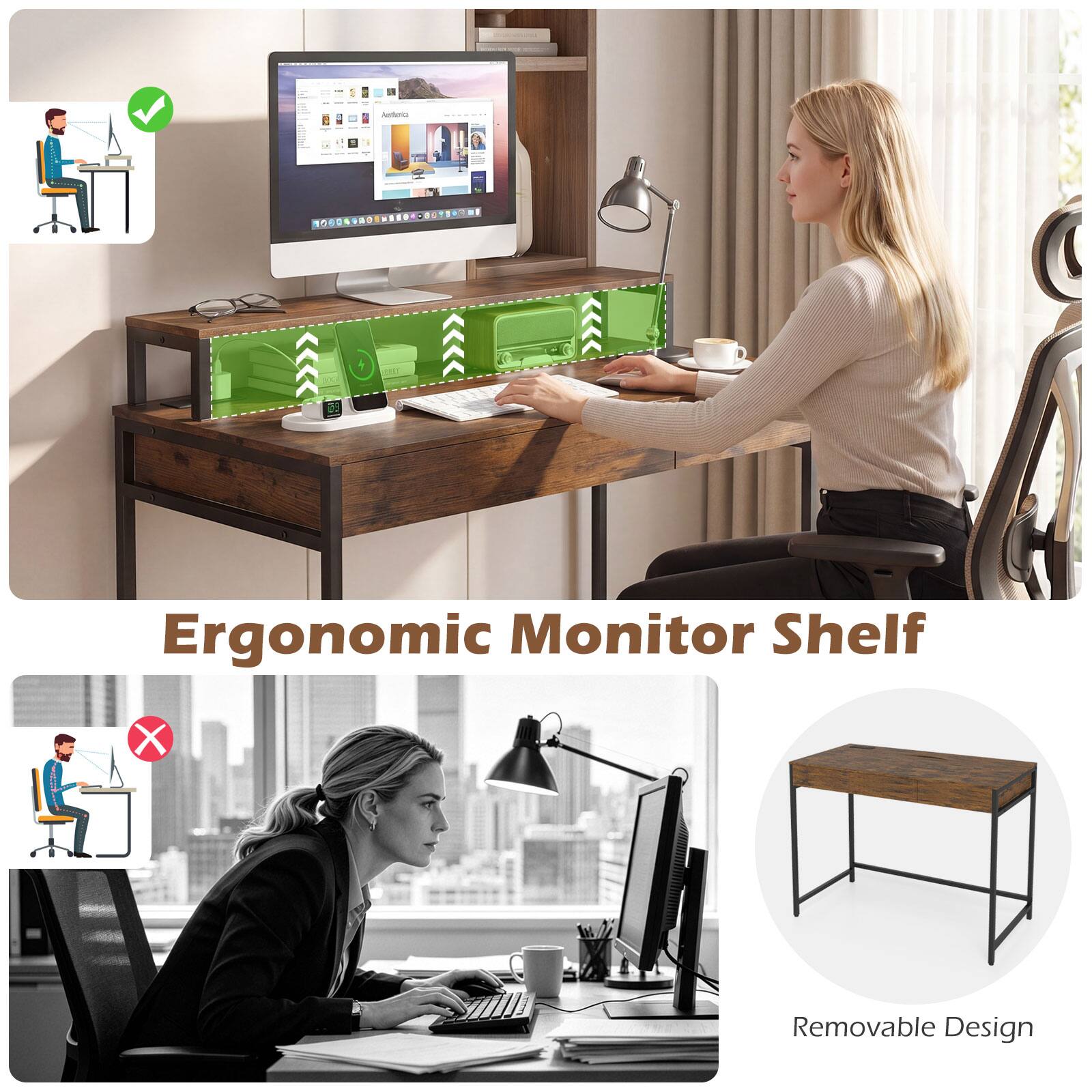 Ergonomic Monitor Shelf  
Removable Design