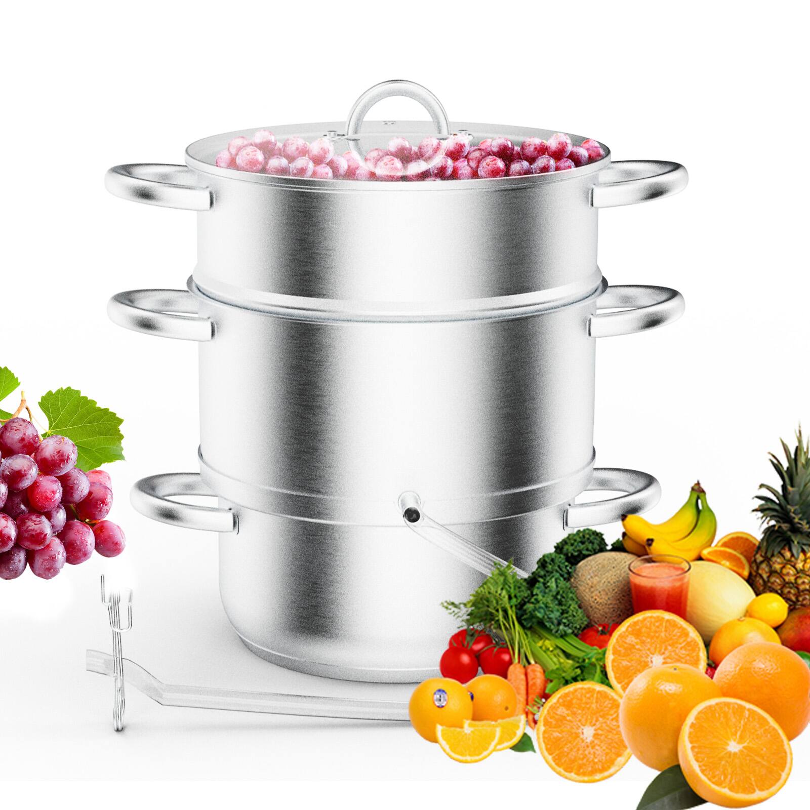 Alt View 1. Winado - 8.5 Quart Juice Steamer Stainless Steel with Tempered Glass Lid Clamp, Loop Handles for Soup, Juice & Steaming - Silver.