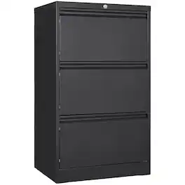 GARVEE - 3 Drawers Lateral File Cabinet with Lock, Metal Filing Cabinet with Card Holder, Steel Drawer File Cabinets - Black