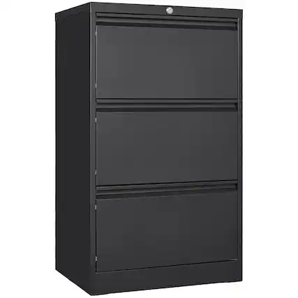 Front. GARVEE - 3 Drawers Lateral File Cabinet with Lock, Metal Filing Cabinet with Card Holder, Steel Drawer File Cabinets - Black.