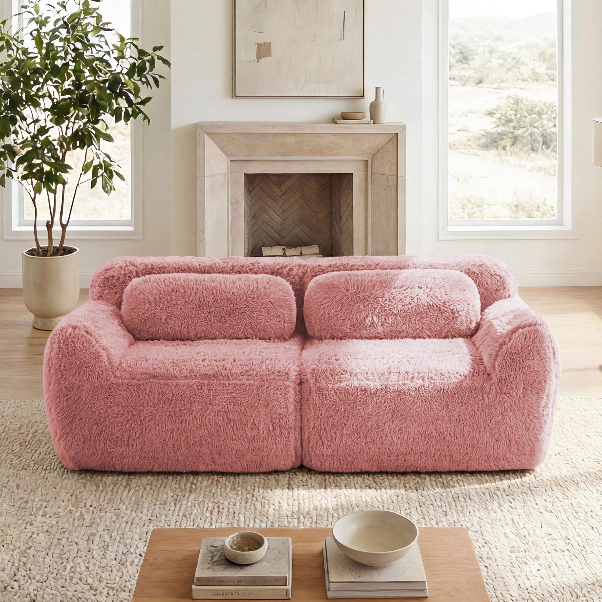 Left. Roomtec - 2seater Modular Sectional Sofa CouchesSoft Fluffy Plush Fabric Bottom AntiSlip Design32D High Density SpongeNo Assembly - Pink.