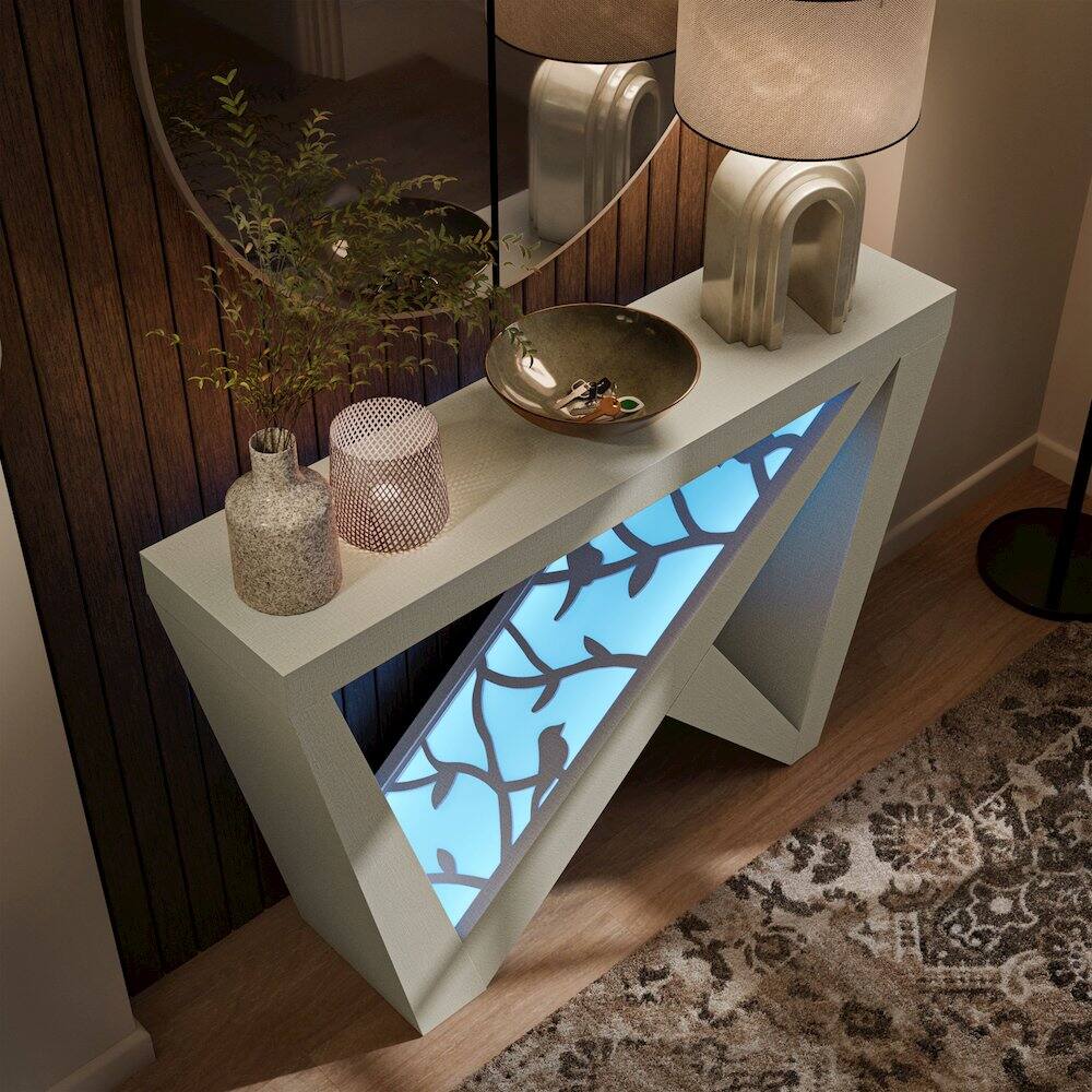 Alt View 4. Furniture of America - Wyll Contemporary Indoor LED Wood Console Table with Remote - White.