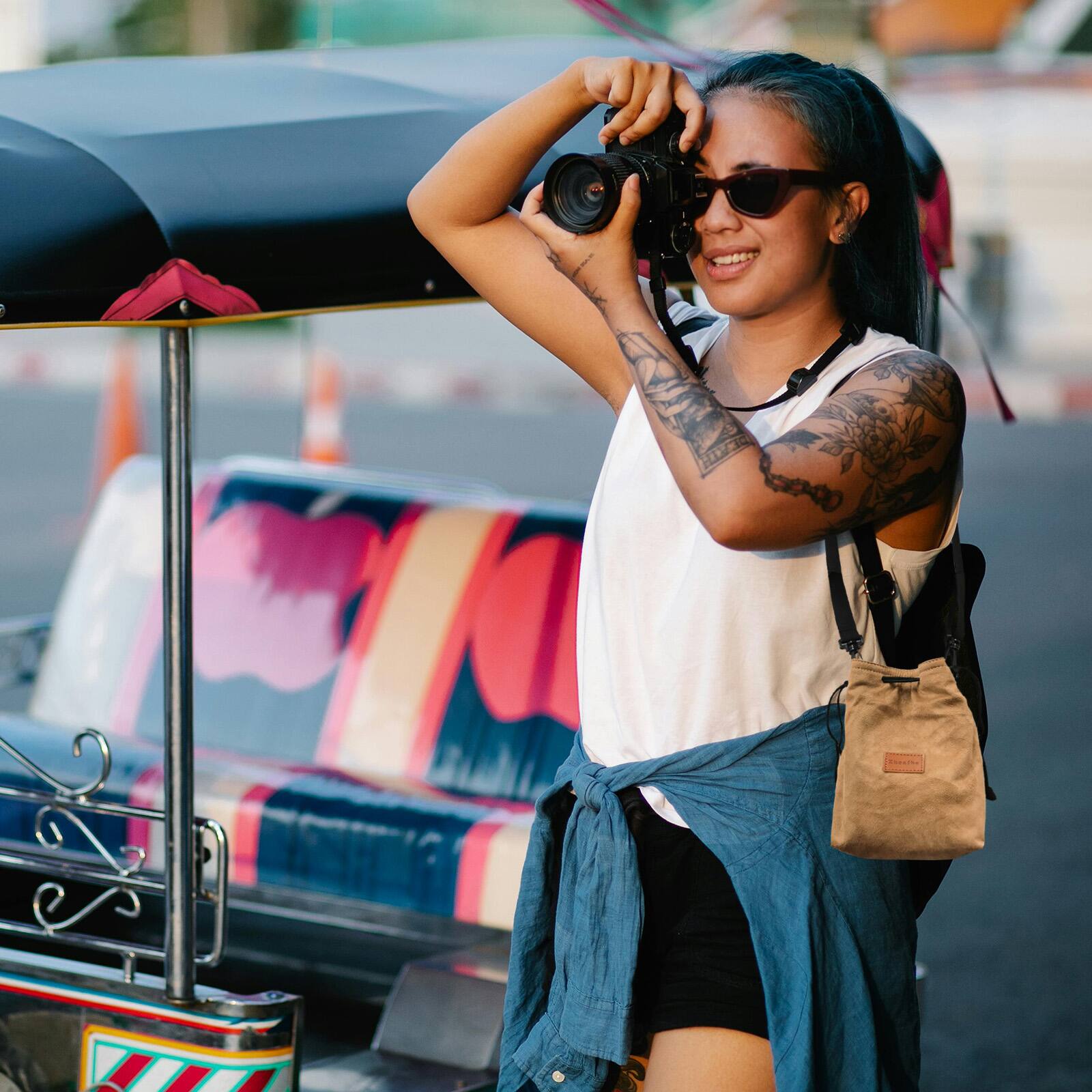 Alt View 6. Unique Bargains - Camera Lens Pouch, S Size Drawstring Flannel Handbag with Shoulder Strap for DSLR Lens - Gray.