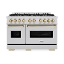 ZLINE - Autograph 48 in. 6.7 cu. ft. Classic Freestanding DuoPro Gas Range with Convection Oven & Champagne Bronze Accents - Stainless Steel
