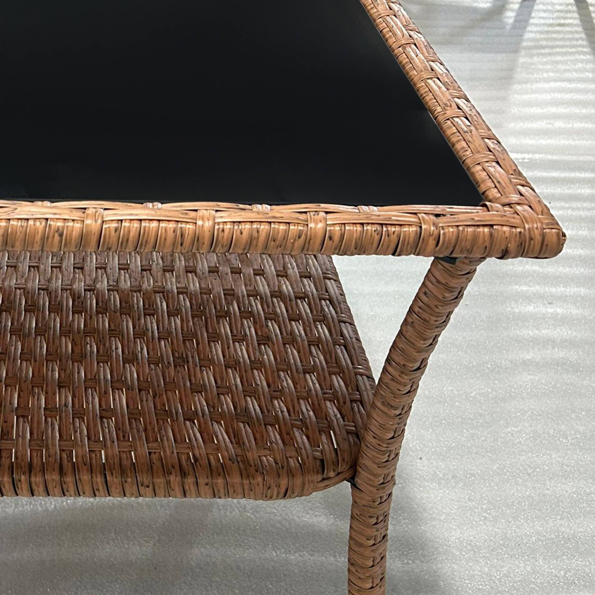 Alt View 4. Outsunny - Outsunny Rattan Side Table, Outdoor End Table with Storage Shelf - Sand.