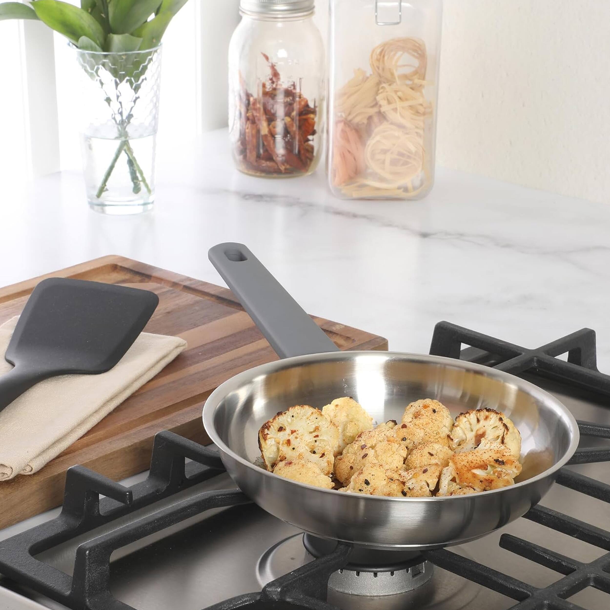 Alt View 5. Oster - Oster Beauford 8 Inch Stainless Steel Frying Pan with Soft-Touch Handle in Silver - Silver.