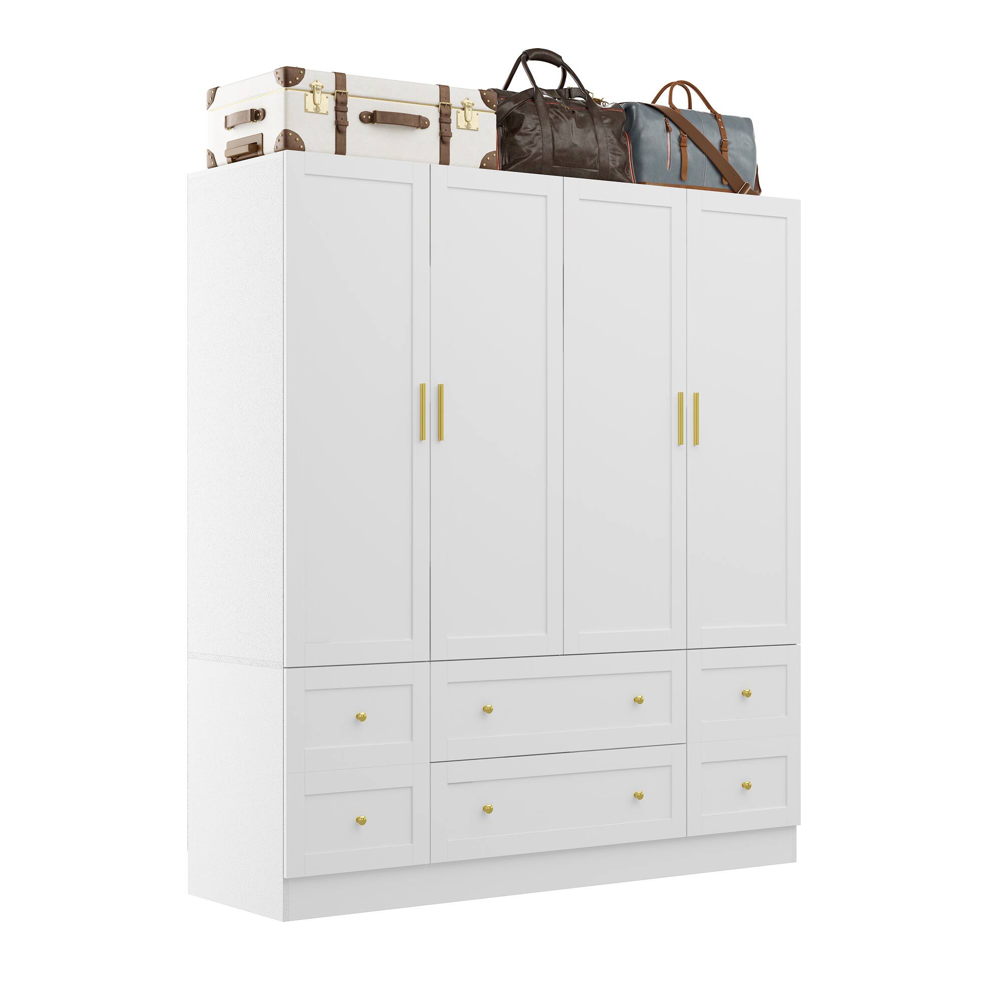 Alt View 9. FUFU&GAGA - Large 4 Door Wardrobe Closet Armoire with Hanging Rod Shelves and Drawers Bedroom Storage Cabinet Organizer - White.