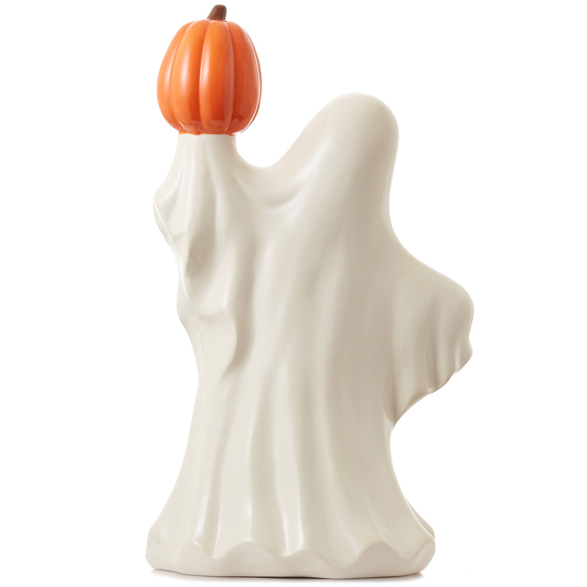 Alt View 1. Casafield - Pre-Lit Ceramic Halloween Hand-Painted Tabletop Indoor Home Decor - White Ghost Pumpkin.
