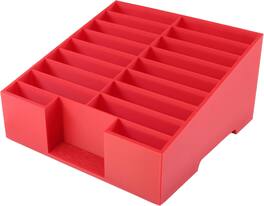 JuzToys - 16-Grid Cell Phone Holder for Classroom, Office Desktop Organizer Storage Box Mobile Phone Management by PowerTRC - Red